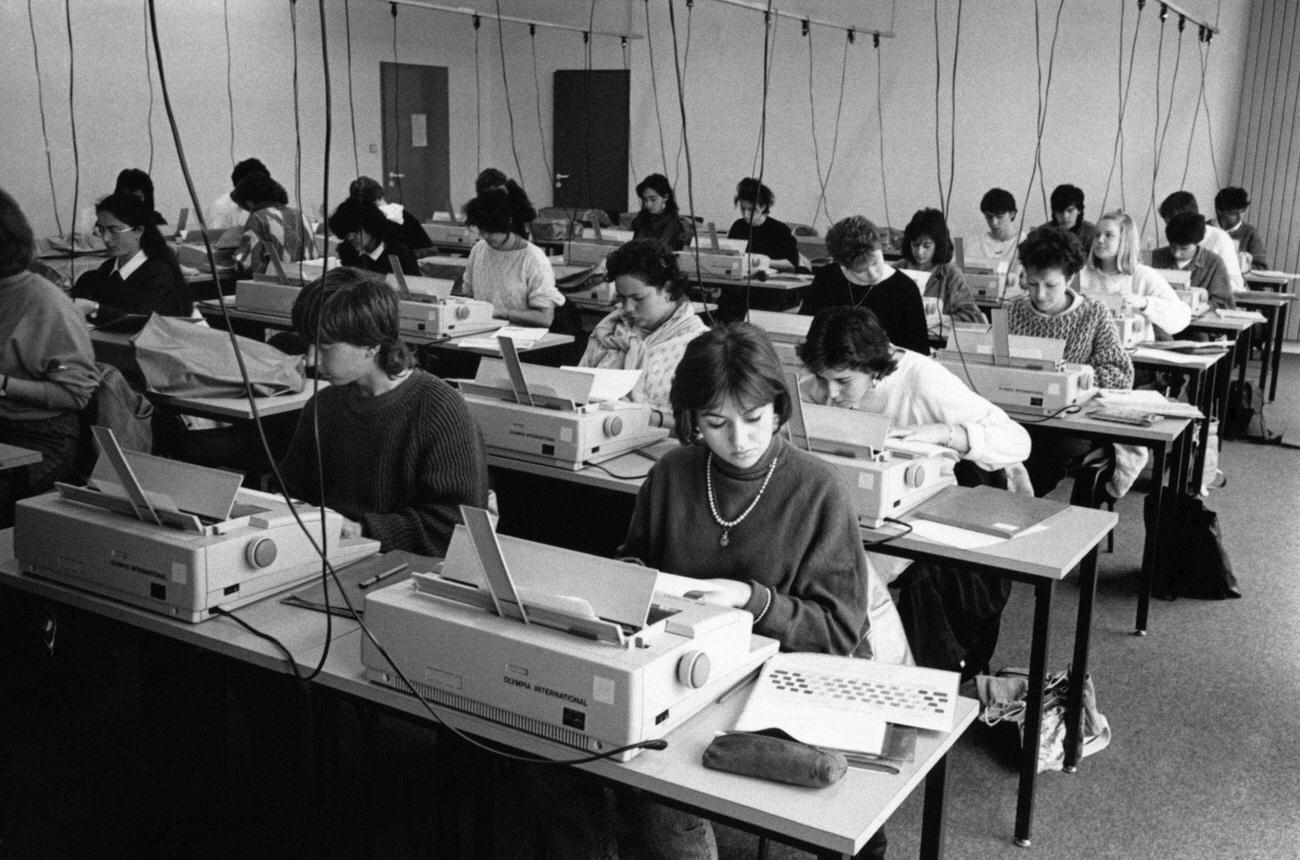 Typing Class at Lycée Cocteau, Miramas, France, March 1987
