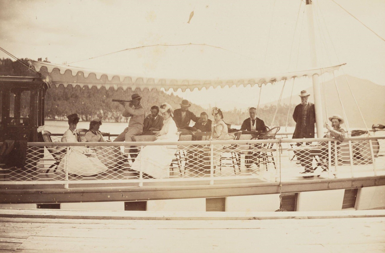 Sir Hugh Allen with family on his yacht in Lake Memphremagog, Canada, 1860.