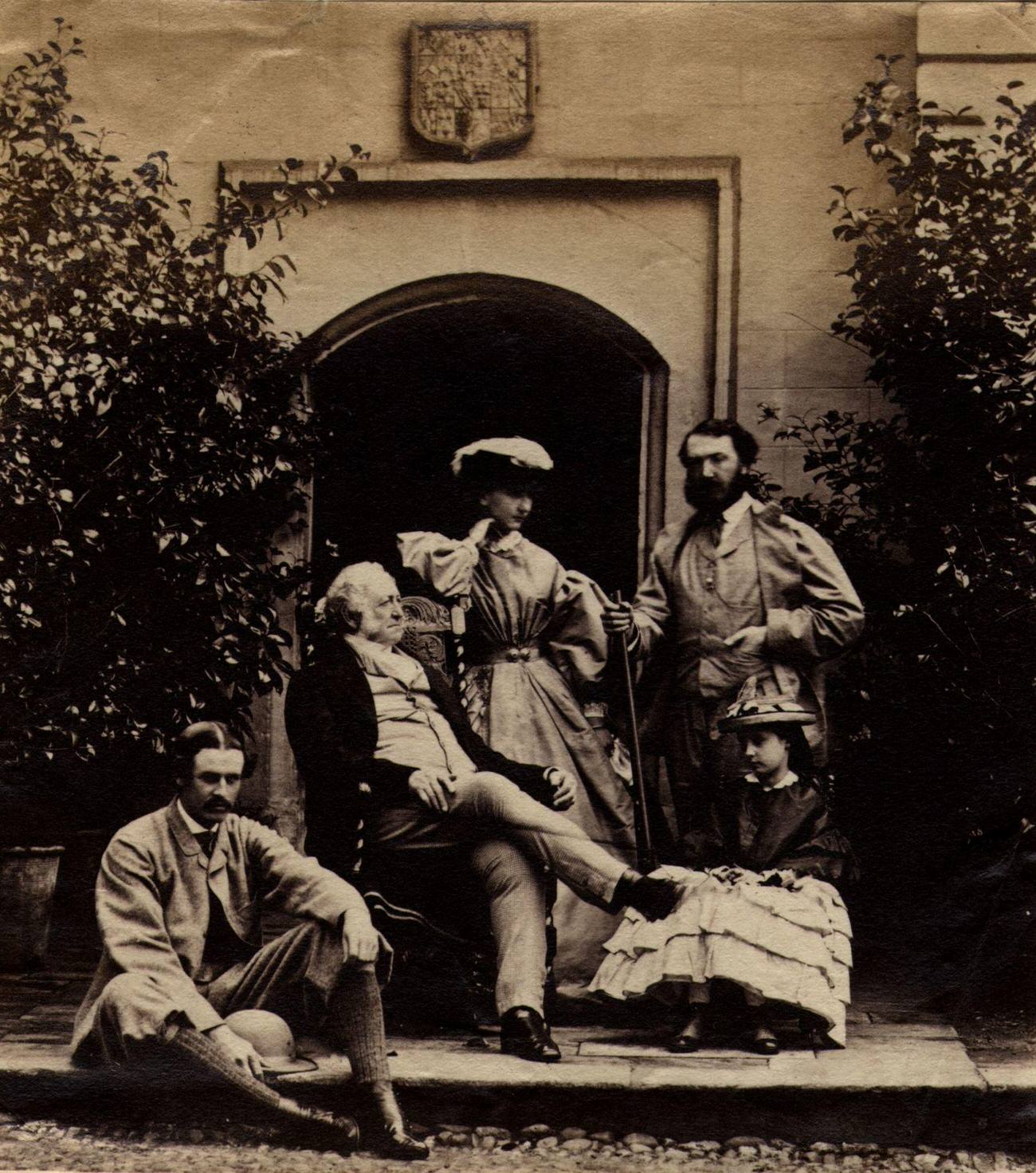 A Victorian family group posing on their doorstep, September 1860.