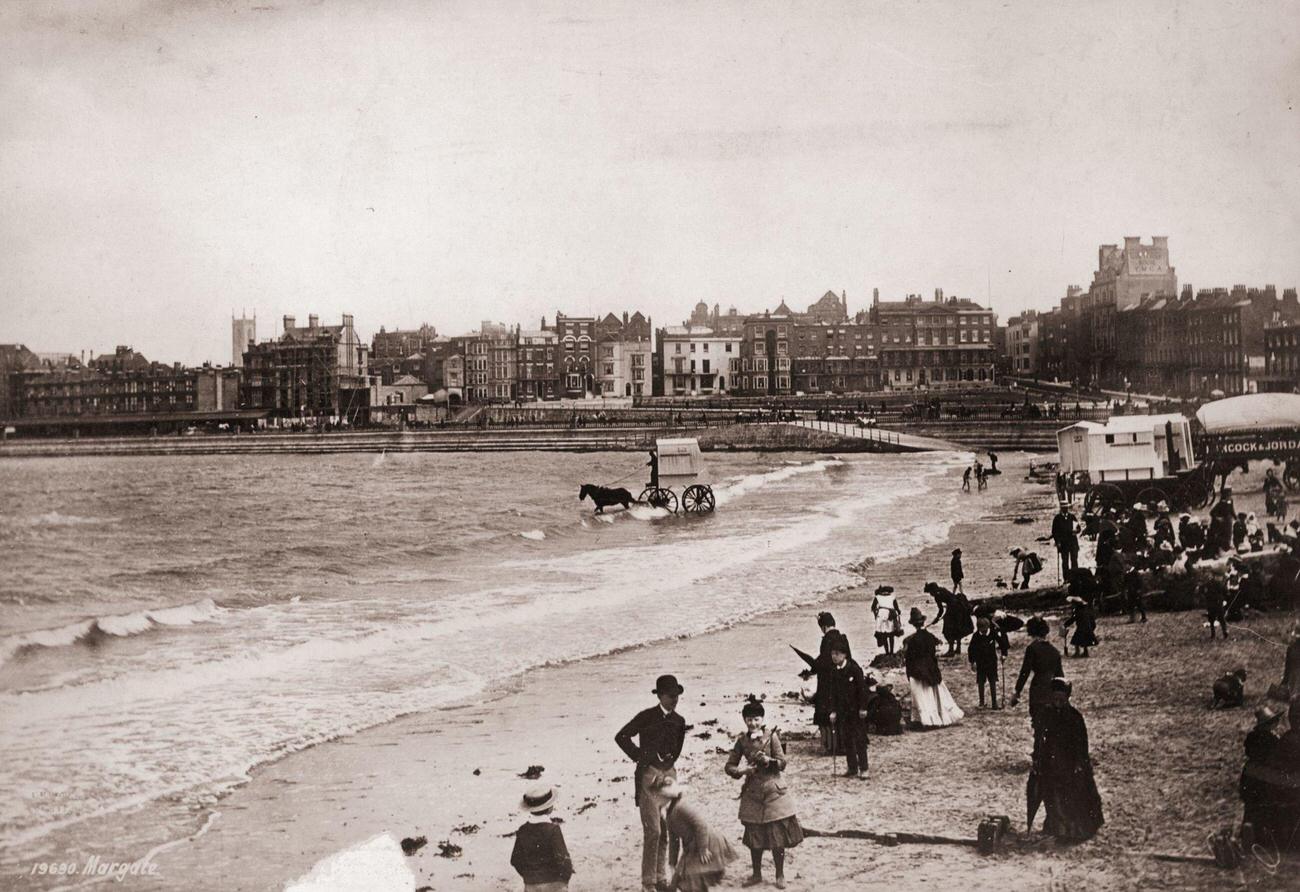 Victorian daytrippers on Margate beach in Kent.