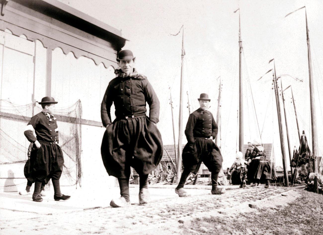 Men in traditional dress on Marken Island, Netherlands, 1898.