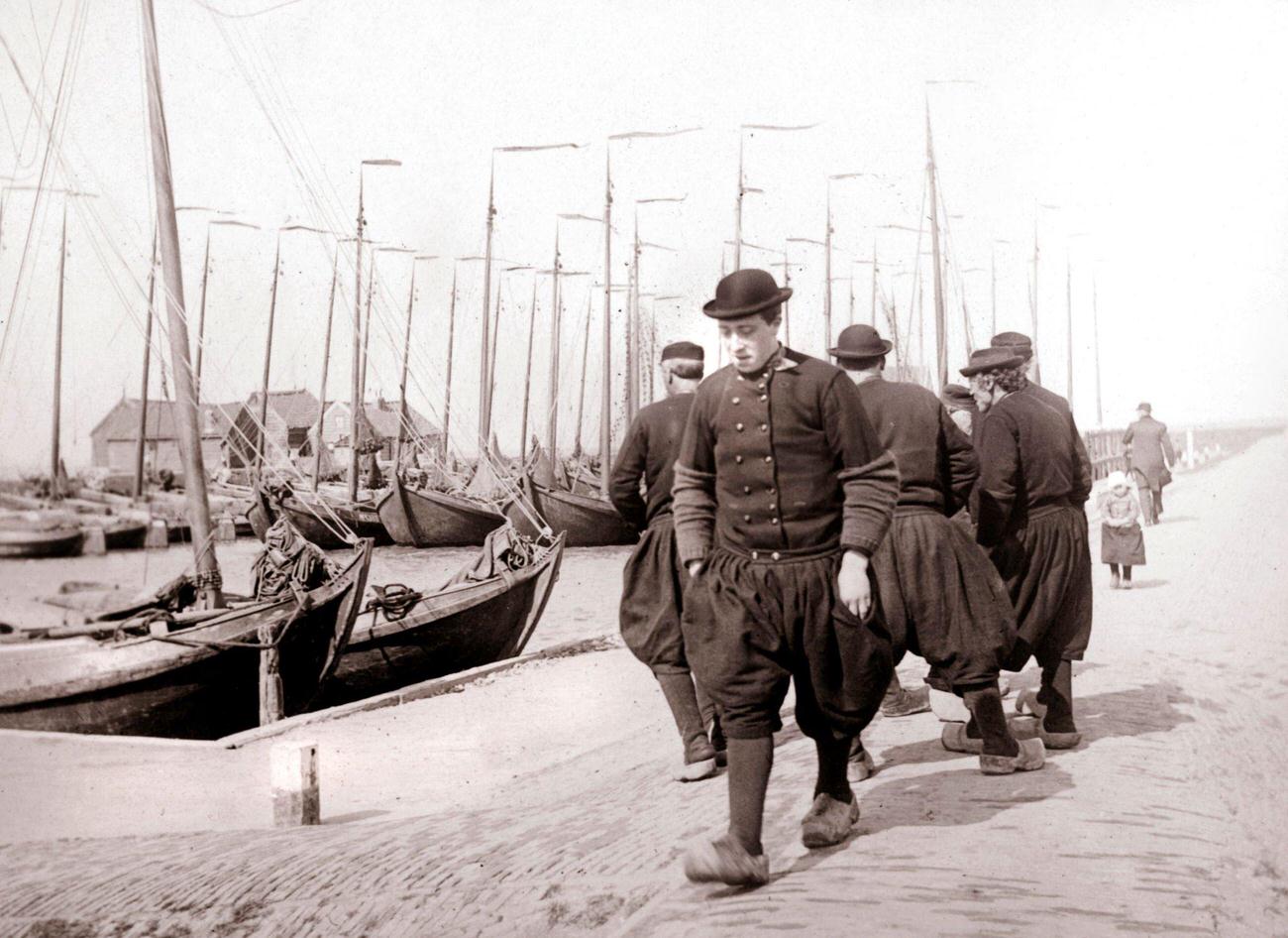 Men in traditional dress on Marken Island, Netherlands, 1898.