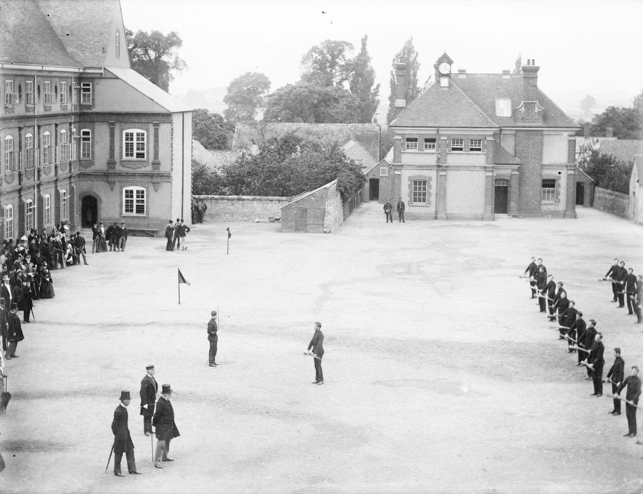 Soldiers parading in Cowley, Oxford, Oxfordshire, circa 1860-1922.