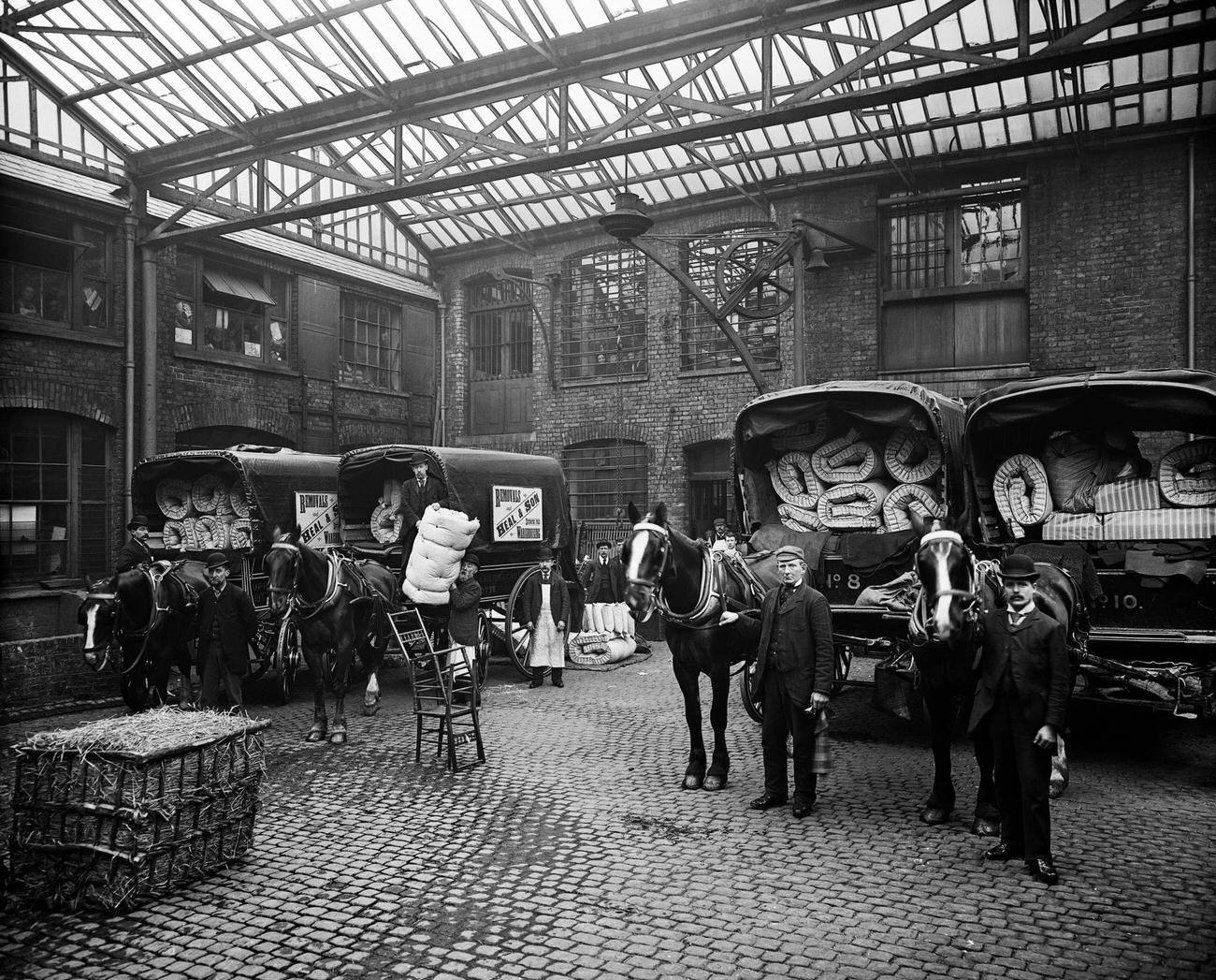 Mattress delivery vans for Heal & Son Ltd, London, 1897.