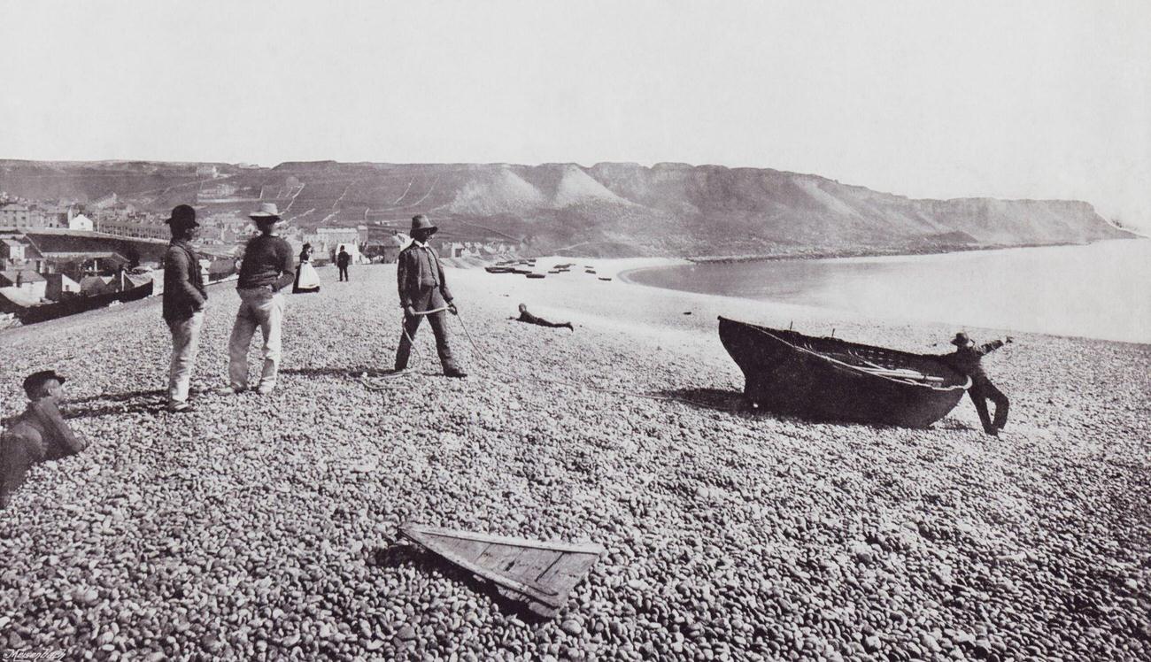 Peel, Isle of Man, showing the old castle and harbour, 19th century.