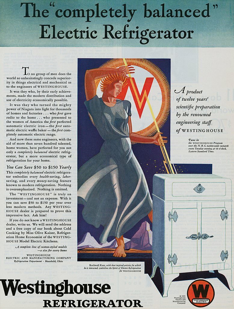 Westinghouse "completely balanced" Electric Refrigerator ad.