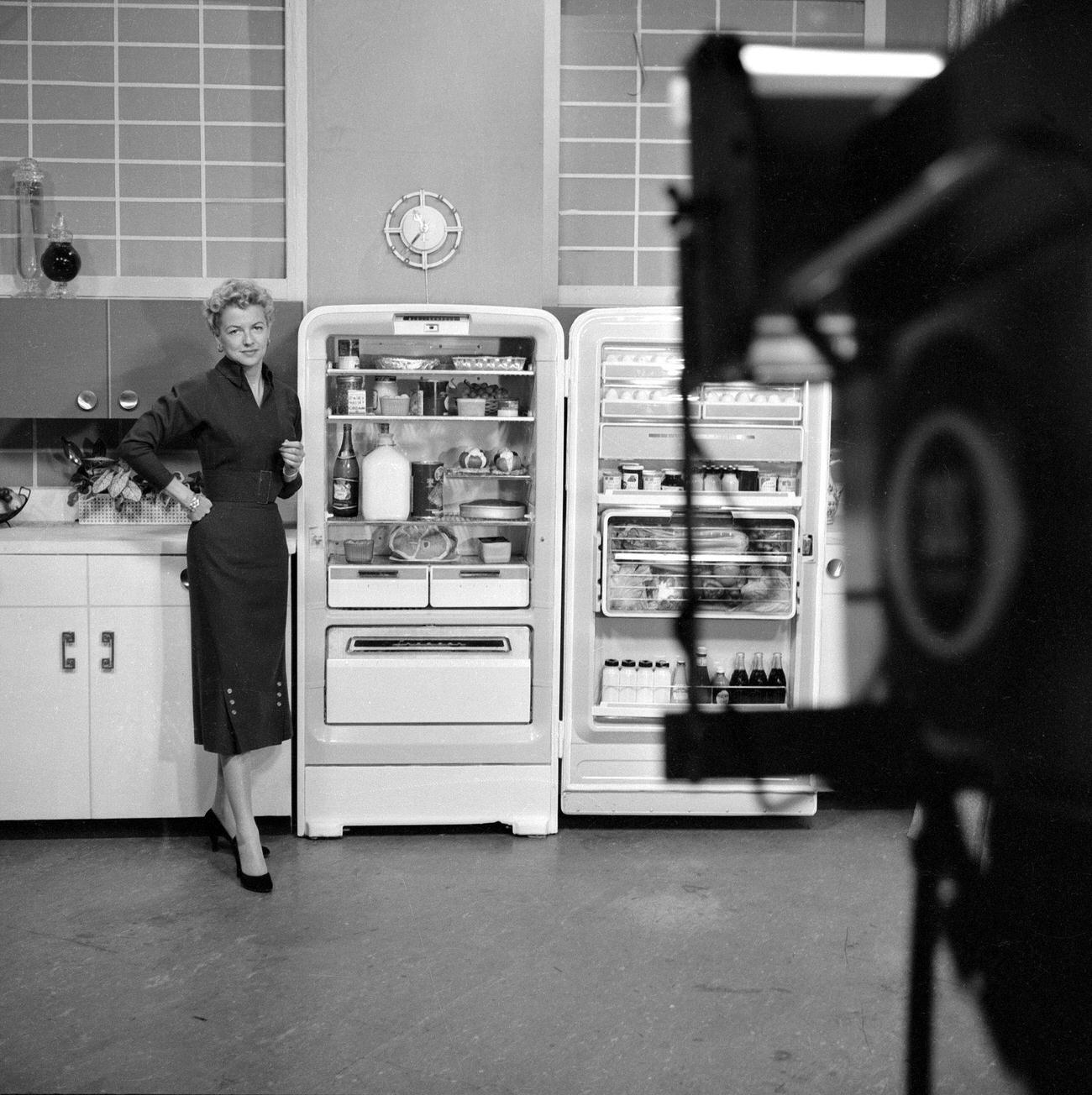 Betty Furness with Westinghouse refrigerator, CBS 'Studio One,' Oct. 1, 1956.