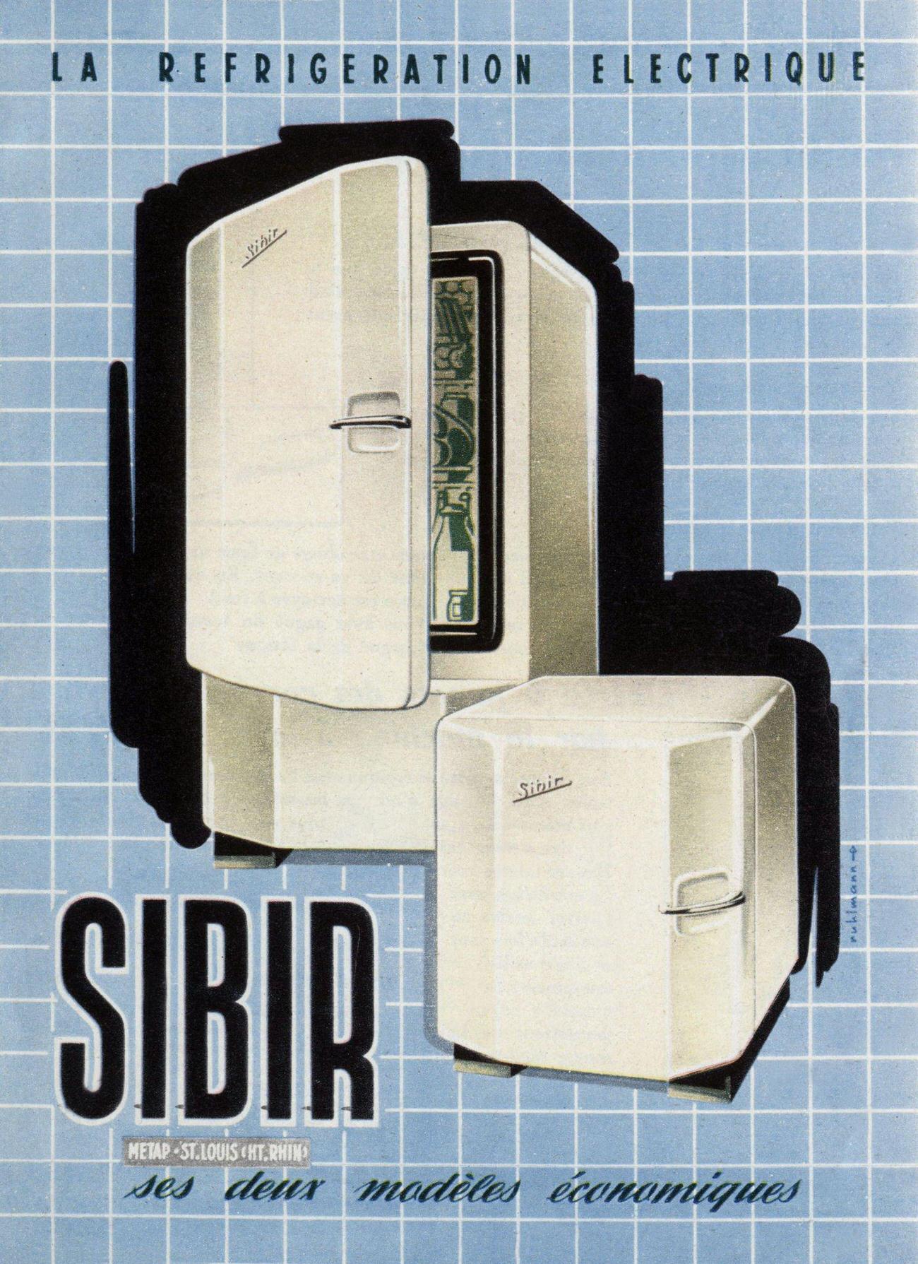 Electric refrigerators Sibir ad, March 1952.