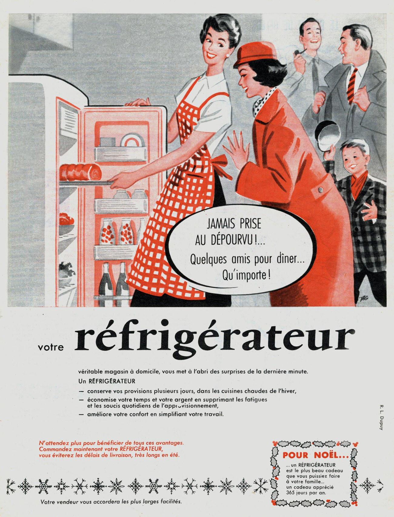 Refrigerator ad, November 1957.