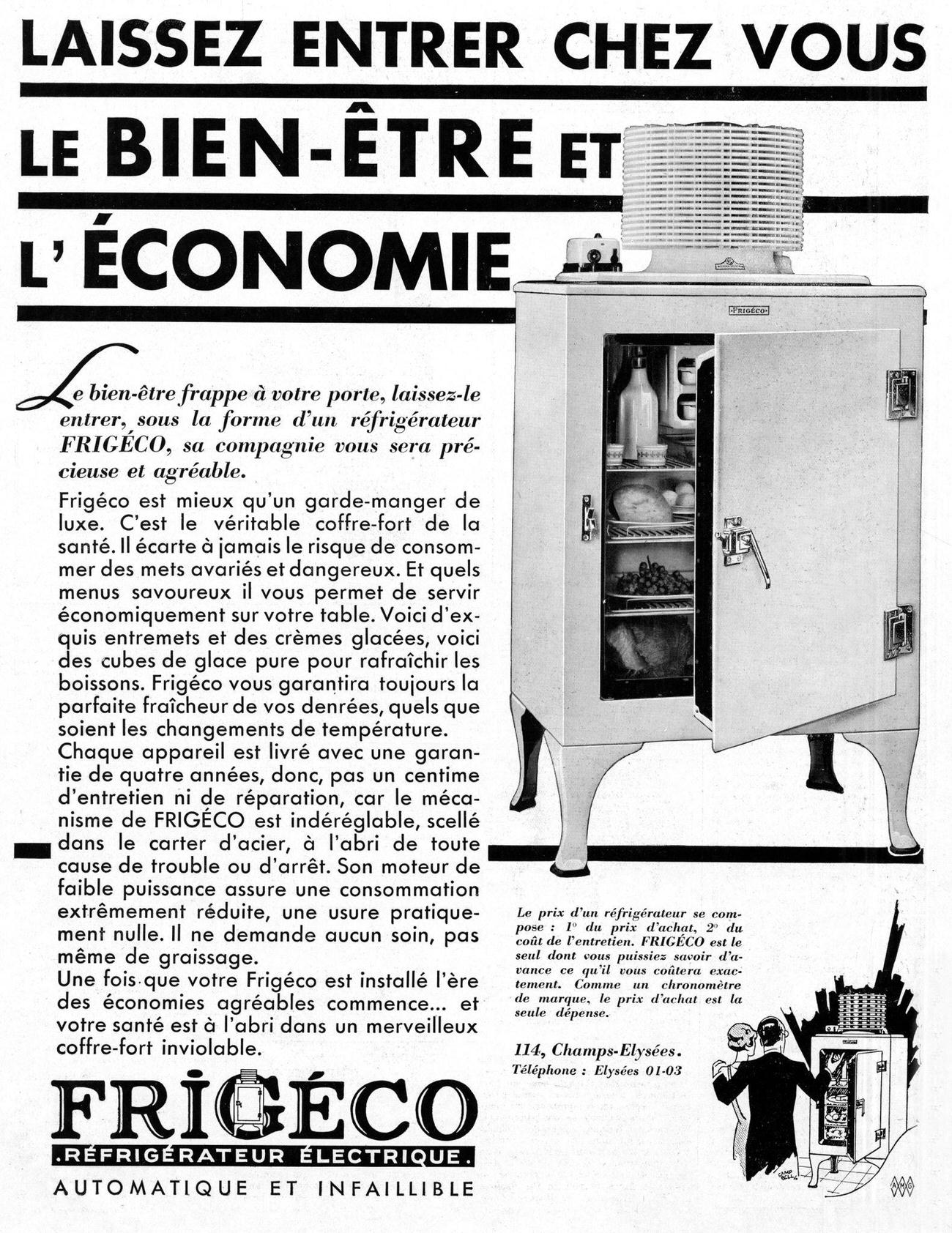 Frigeco fridges French ad, December 1932.