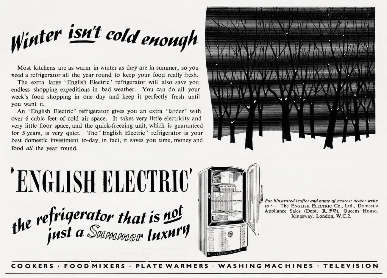 English Electric refrigerator ad, circa 1950.