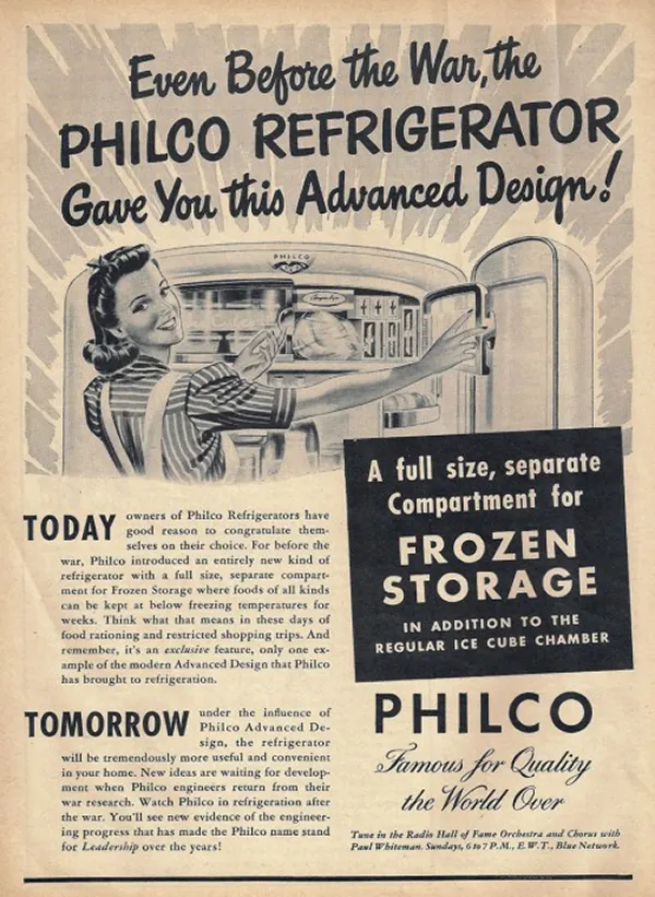 Philco refrigerator ad, 1944.