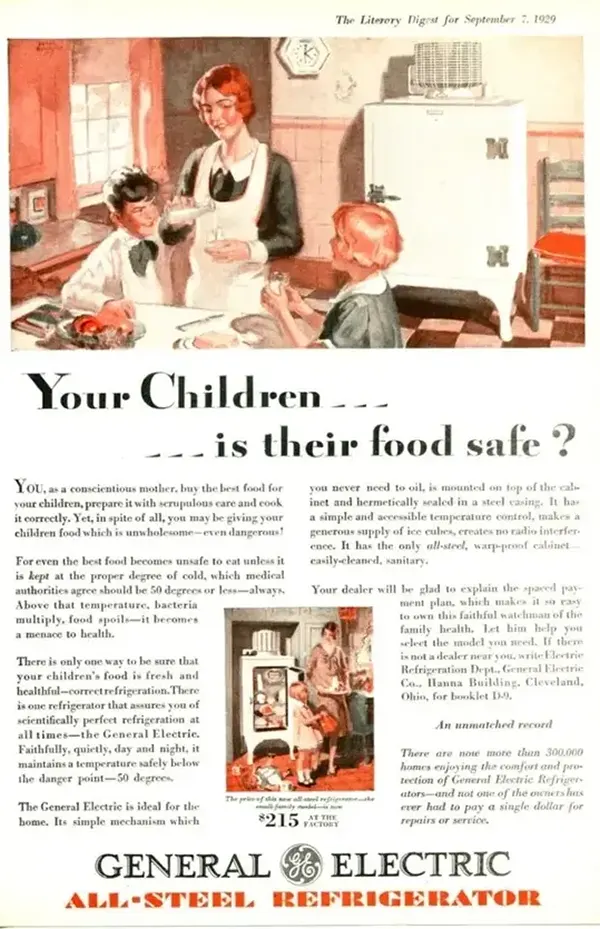 GE Steel-Refrigerator ad, 1929.