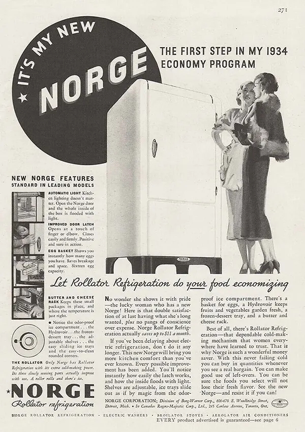 NorgeRollator Refrigerator ad, 1934.