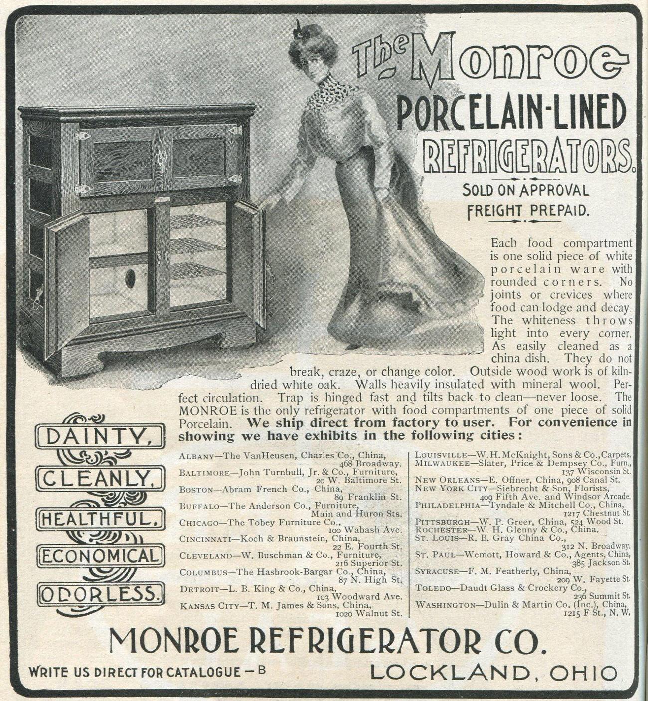 Monroe refrigerator advertisement, 1901.