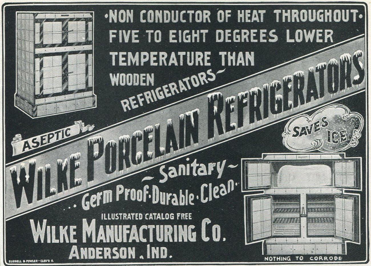 Wilke Porcelain Refrigerators ad, Wilke Manufacturing Company, 1901.