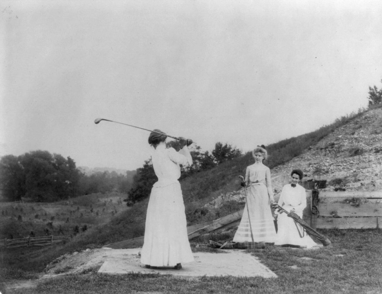 Three women playing golf at Jackson Sanitorium, circa 1890.