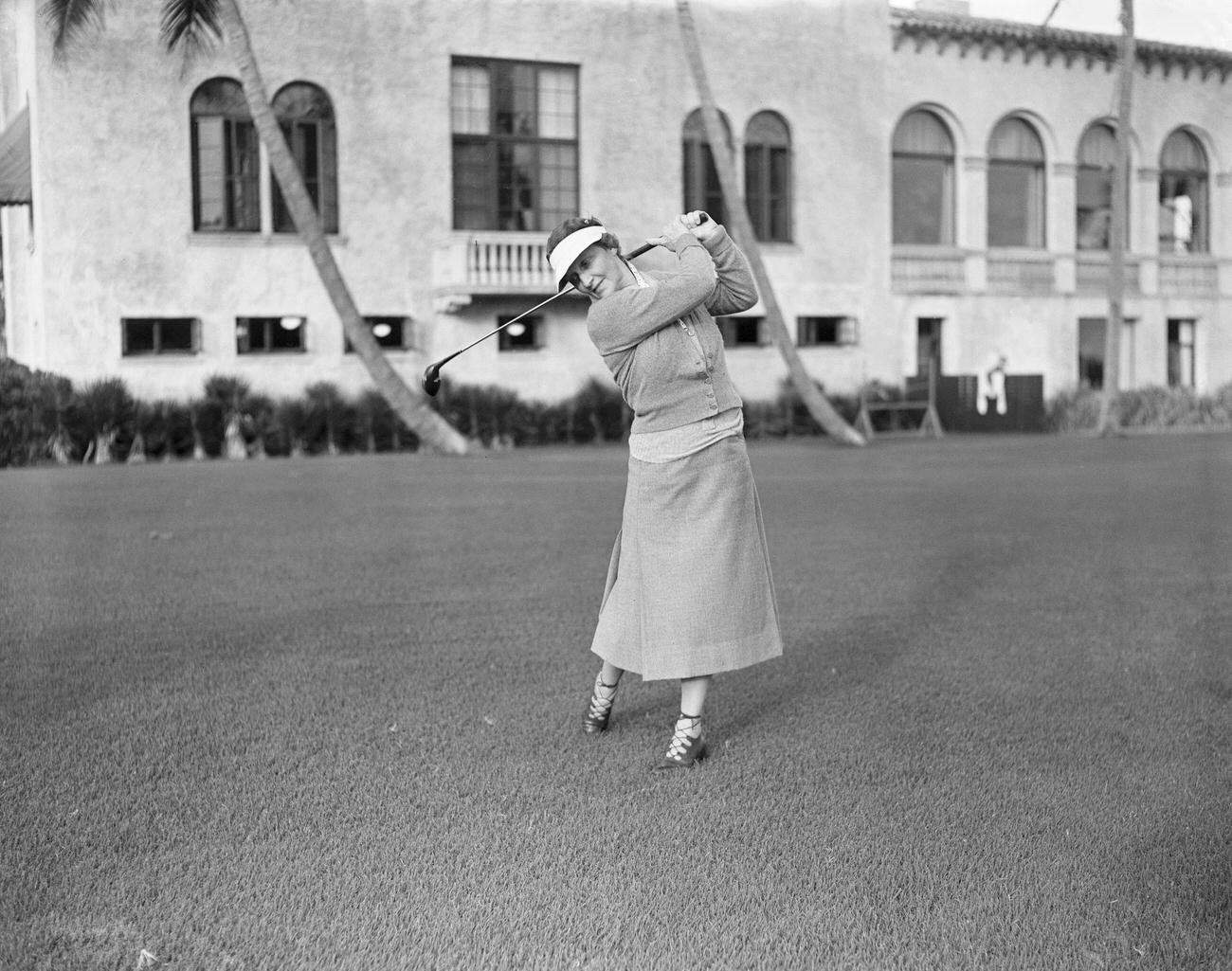 Lady Nancy Astor playing golf, Gulf Stream Country Club, Del Ray, Florida.