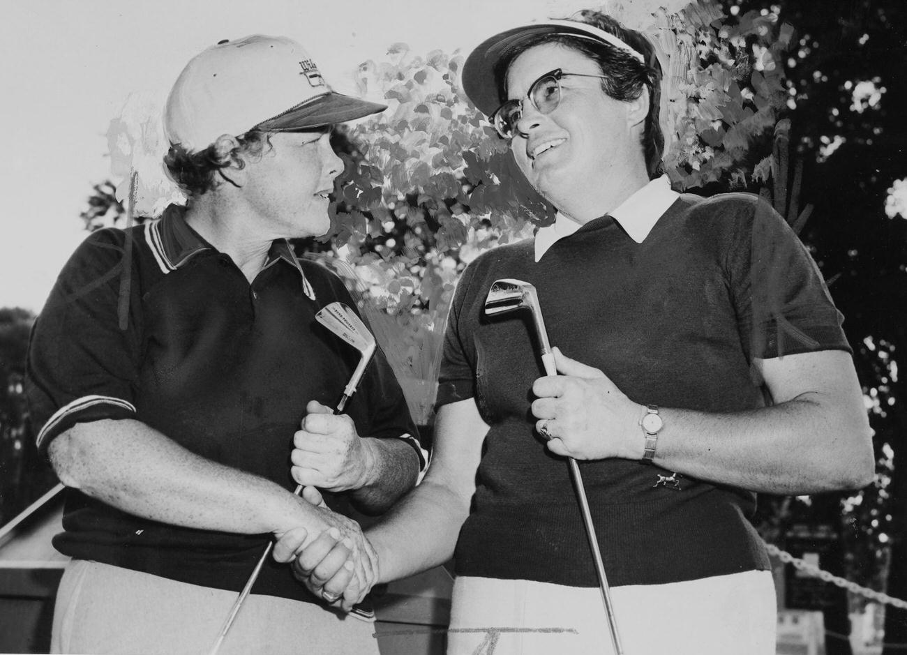 Patty Berg tie with Fay Crocker, women's pro first prize, 1957.