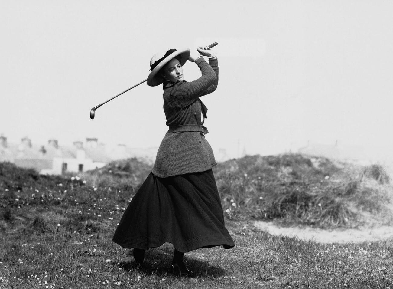 Miss Boyd teeing off at Portrush golf course.