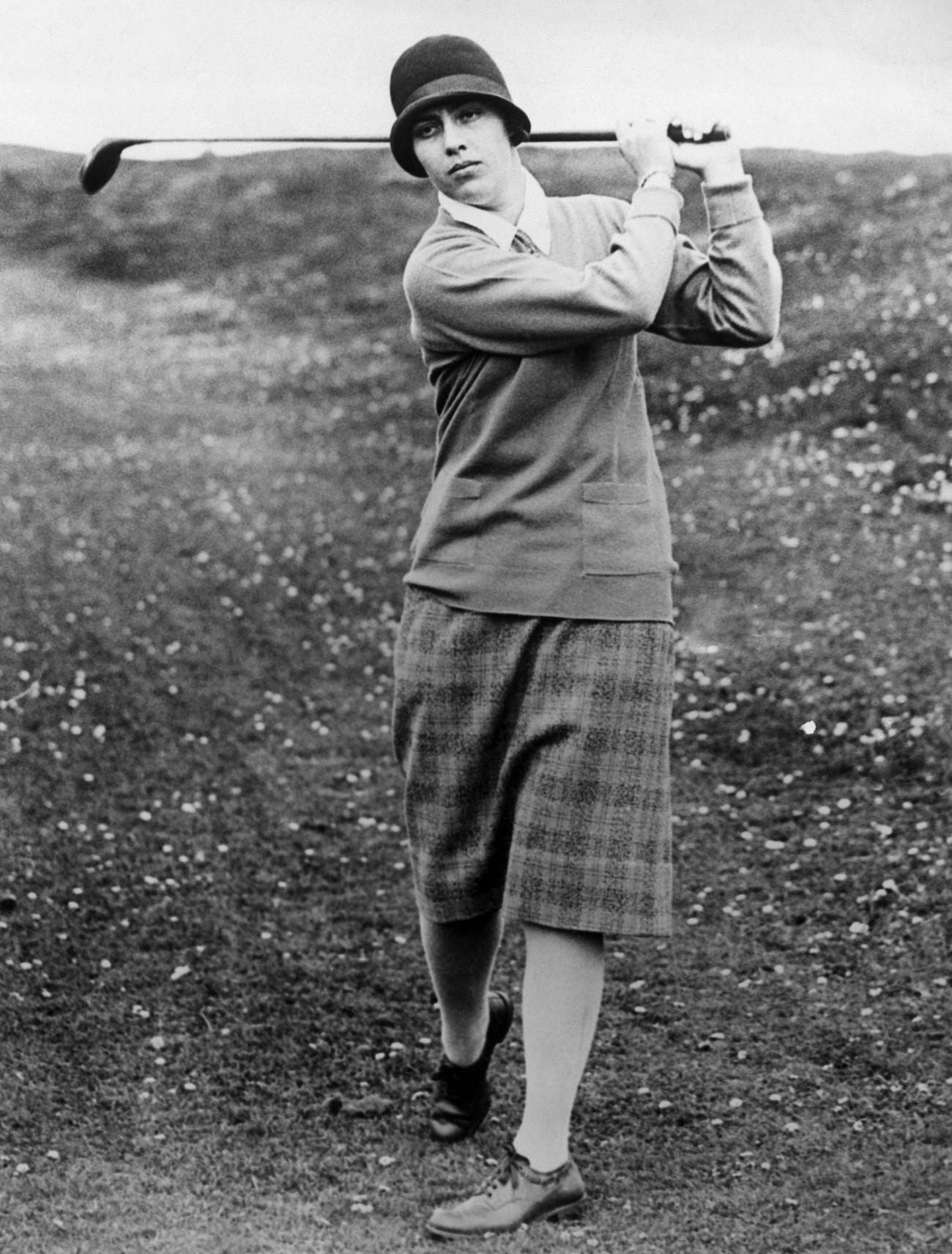 Glenna Collett golfing in Hunstanton, England, undated photo.