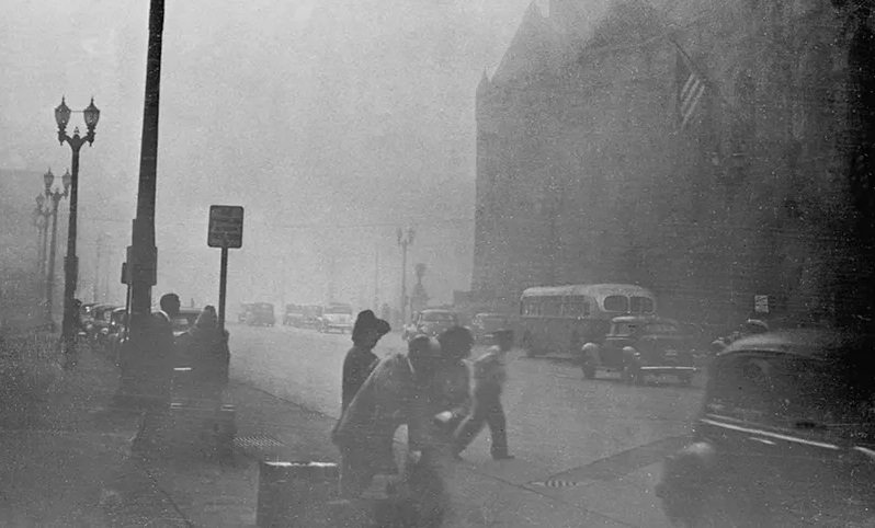 Pittsburgh smoky skies 1940s 1950s
