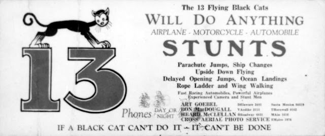 13 Black Cats business card with Art Goebel, Bon MacDougall, Heard McClellan, Cross Aerial Photo Service.