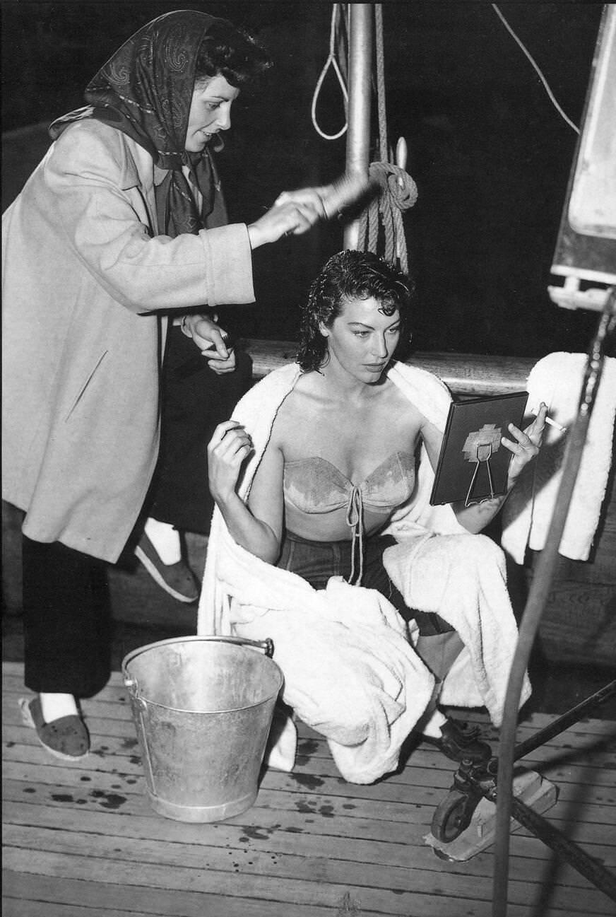 Ava Gardner on the set of "Pandora and the Flying Dutchman," 1951