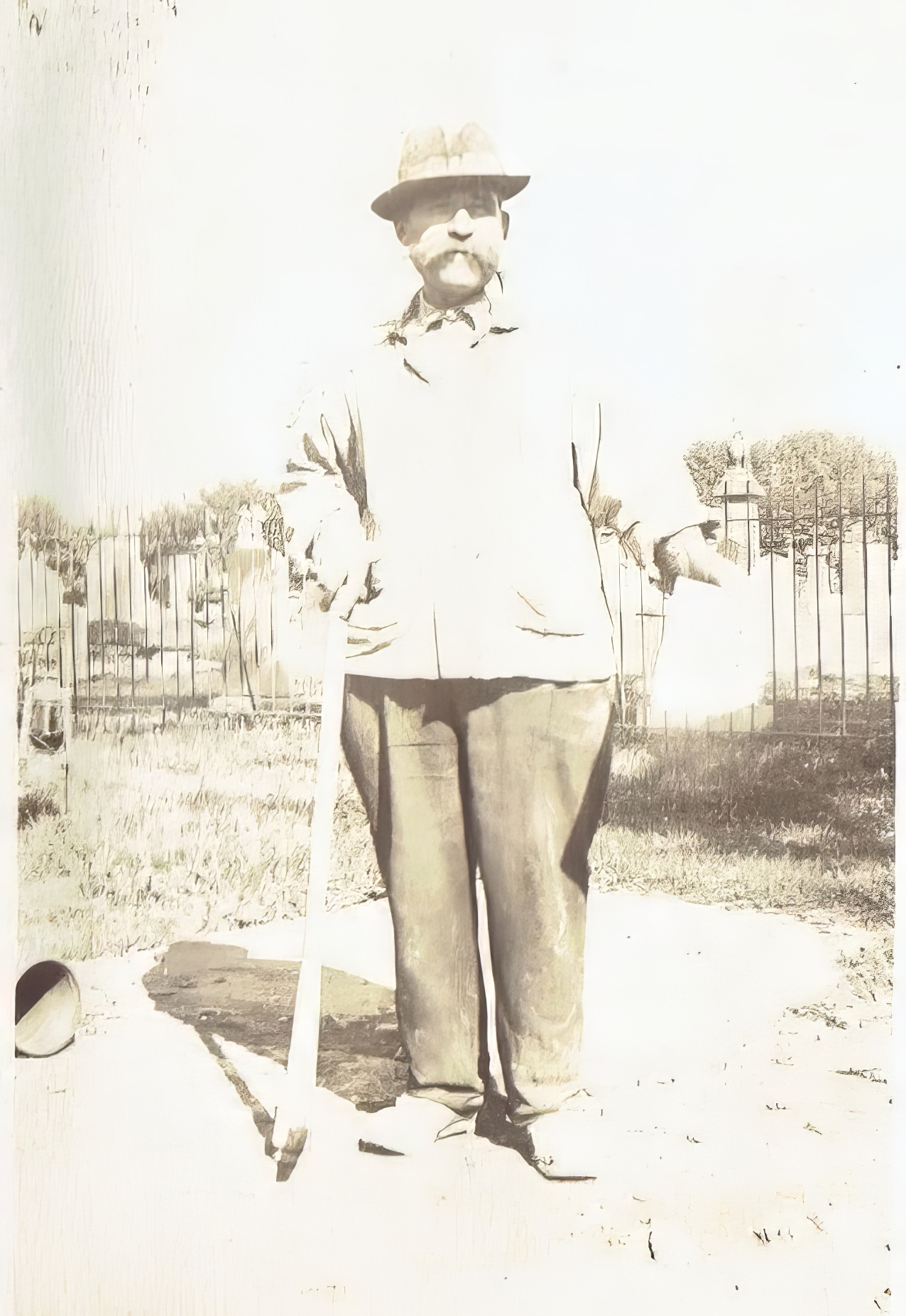 Rocco Felix, a participant in the Liberty Bond campaign to support the Allies in World War I, standing near St. Patrick's Cemetery, Geneva, circa 1917