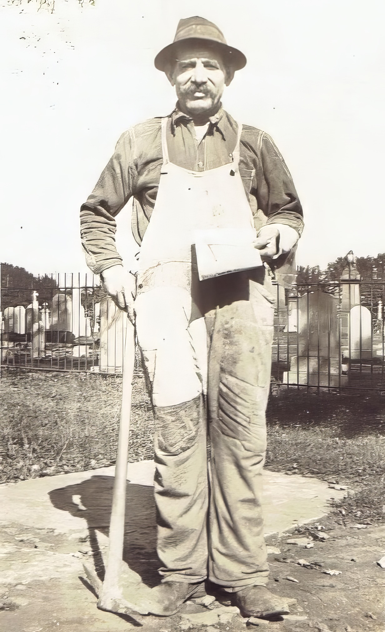 Tony Pacello, a participant in the Liberty Bond campaign to support the Allies in World War I, standing near St. Patrick's Cemetery, Geneva, circa 1917