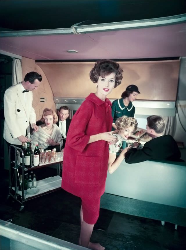 Gitta Schilling in Senator Class airplane decor, 1958.