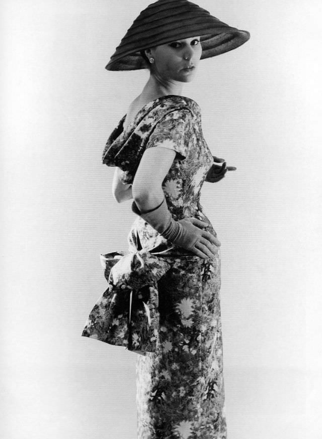 Stella in a cocktail dress by Jacques Fath, 1953.