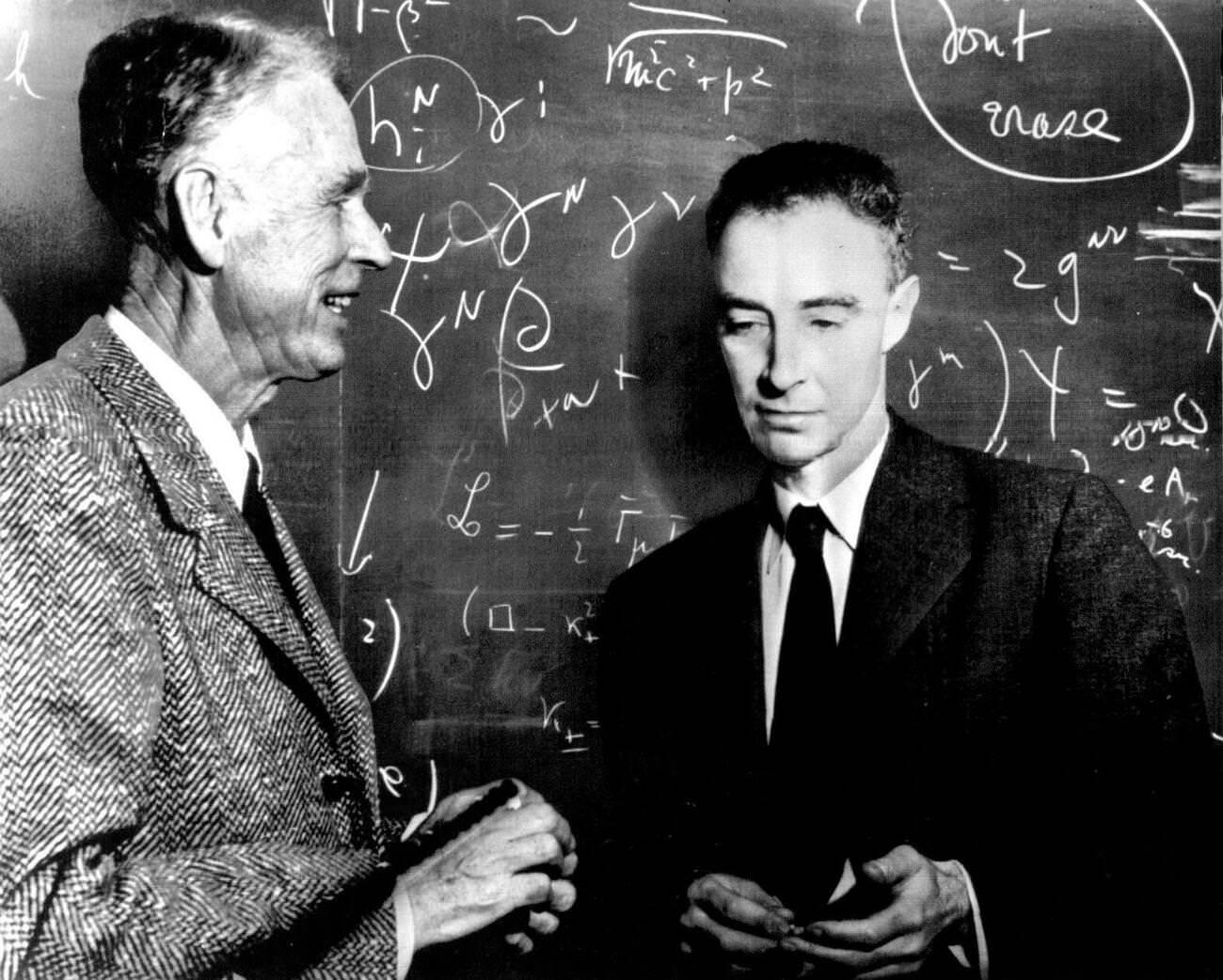 Dr. Robert Oppenheimer with Prof. Oswald Veblen as he begins his role as director of the Institute for Advanced Study, October 16, 1947.