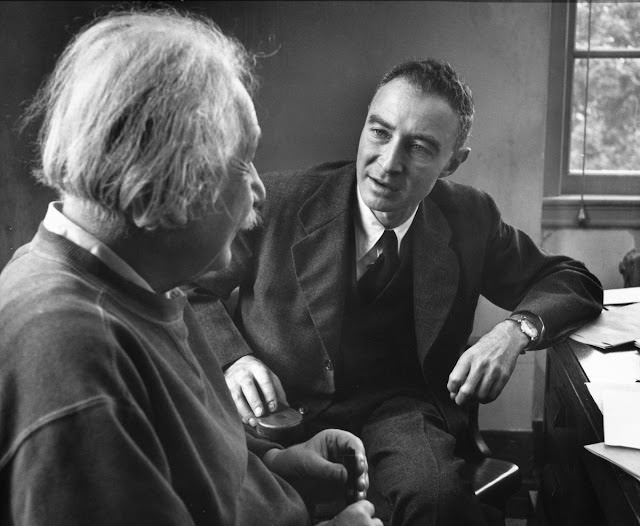 J. Robert Oppenheimer and Albert Einstein, Princeton, New Jersey, 1947.