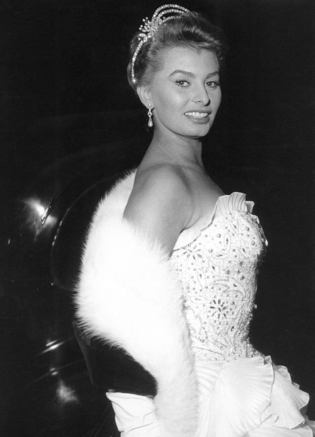 Sophia Loren arriving at a film festival in London, 1954.
