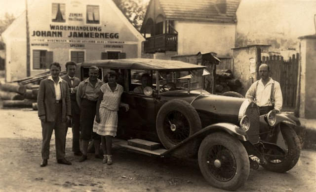 Group posing with a Talbot DS 15/40 in rural Austria, circa 1920s.