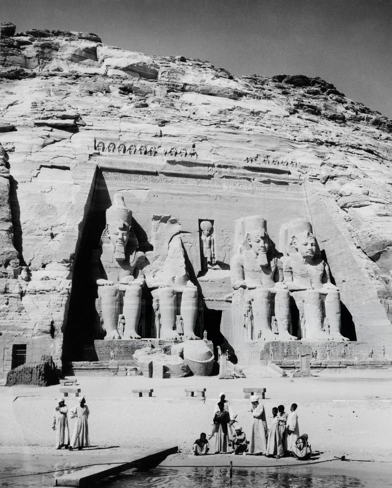 The four 20-metre-high statues of Pharaoh Ramesses II at Abu Simbel, Egypt, in 1964, before their relocation due to the Aswan High Dam's rising Nile waters.