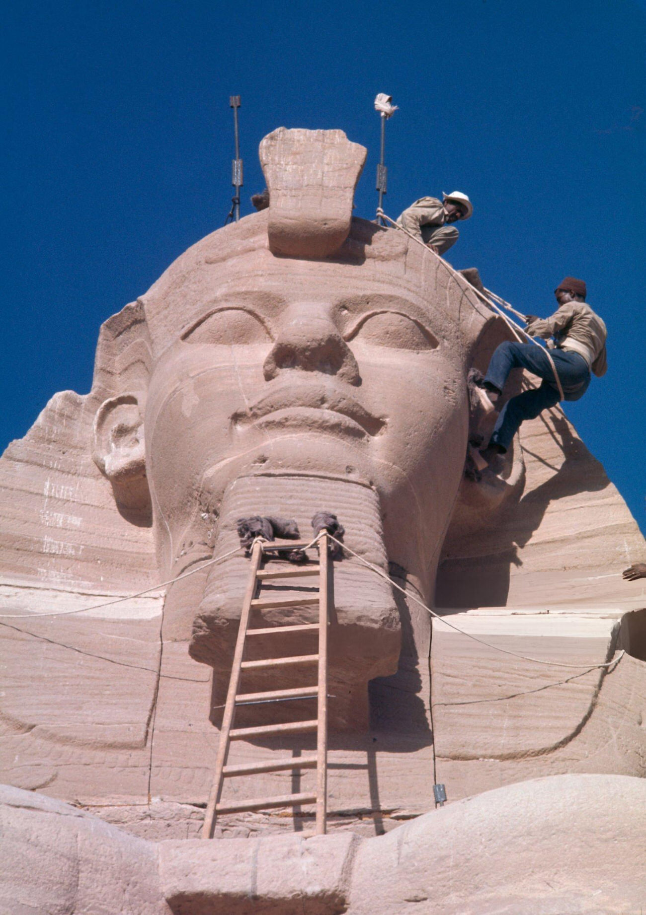 The relocation of Abu Simbel's ancient temple in 1967, built in 1264 BC to honor Ramesses II's victory at the Battle of Kadesh.