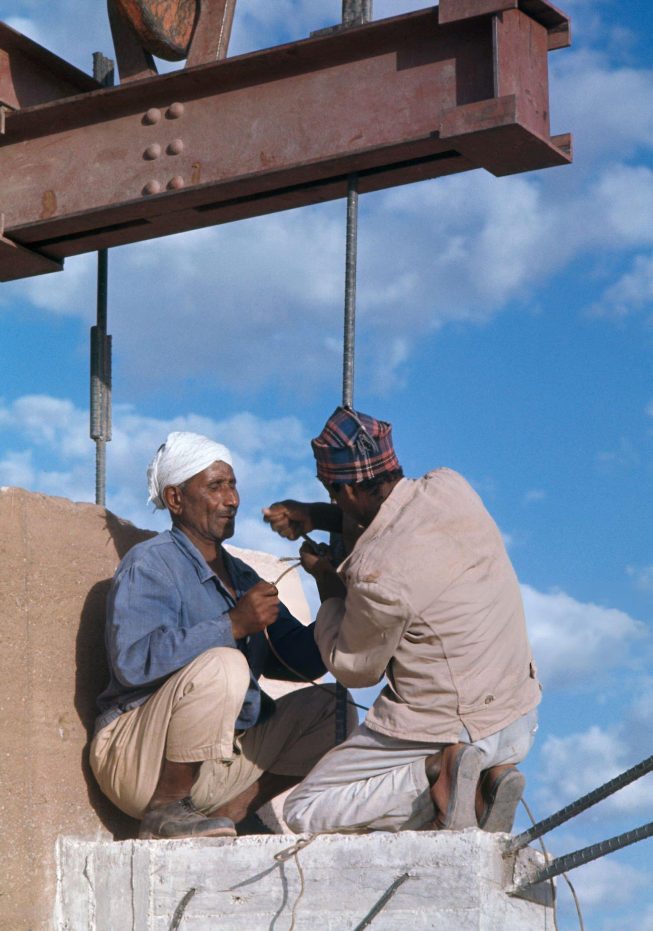 Workmen relocating Abu Simbel's ancient temple in 1967