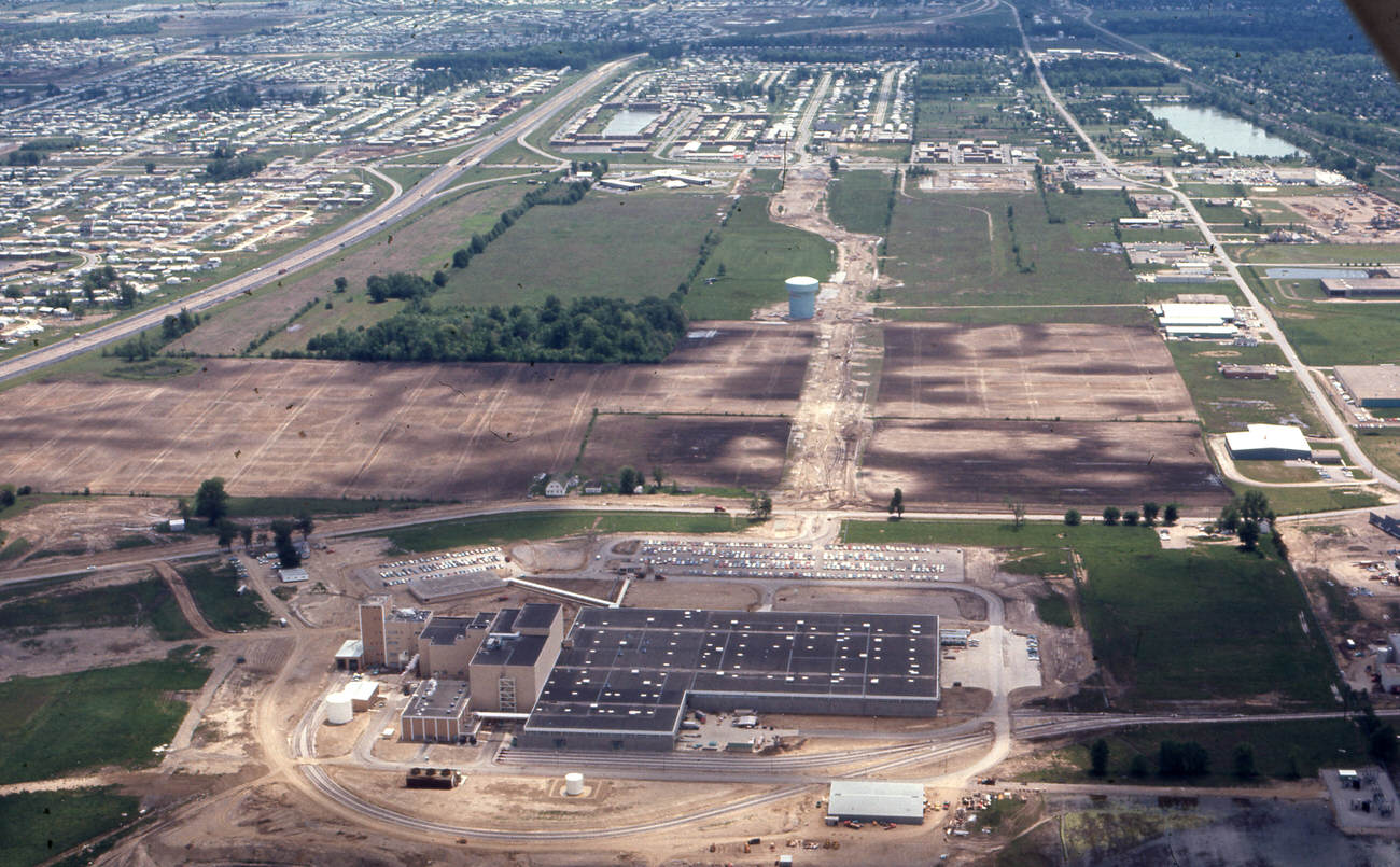 Aerial view of the Wightman farm, used by Anheuser Busch, Inc., 1968.