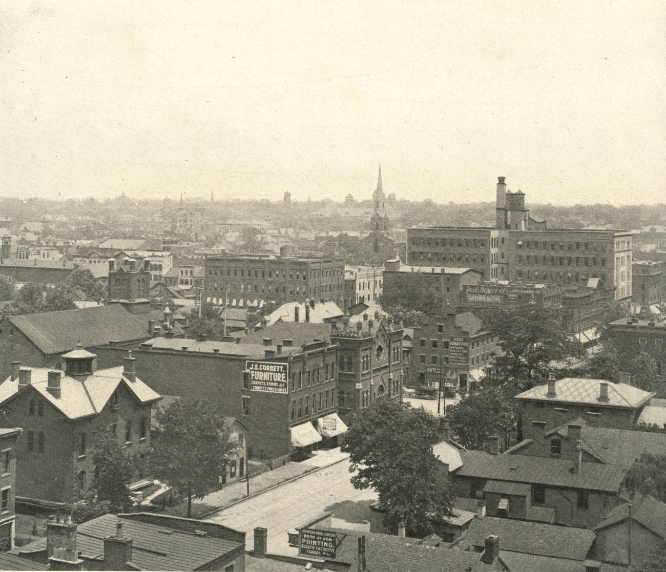 Aerial view from the Great Southern Hotel, looking northeast onto downtown Columbus, 1901.