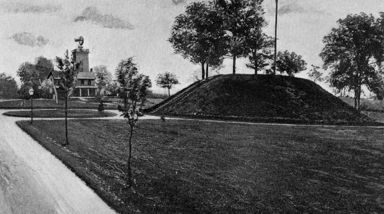 Adena mound on the Pope Farm, an outstanding example of Adena mound construction, 1892.