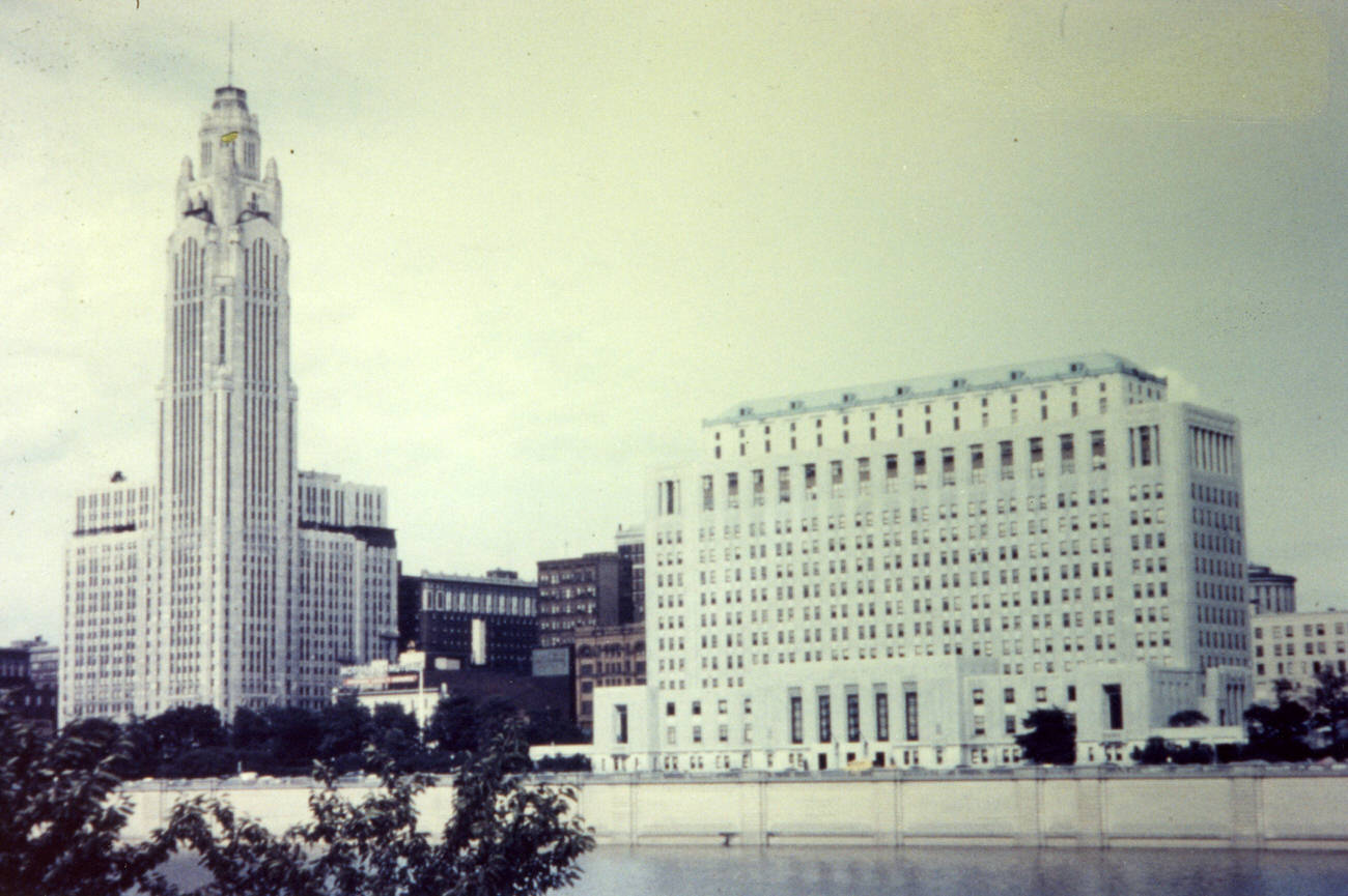 Downtown skyline looking east from Washington Boulevard, 1940s