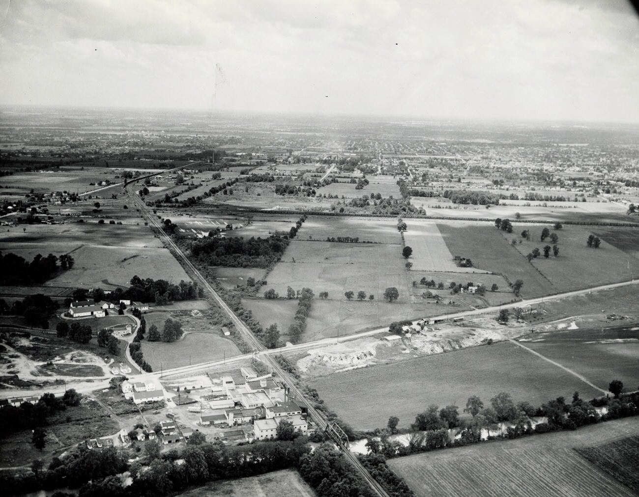Aerial view of Alum Creek Road, looking west on Columbus' southeast side, June 29, 1967.