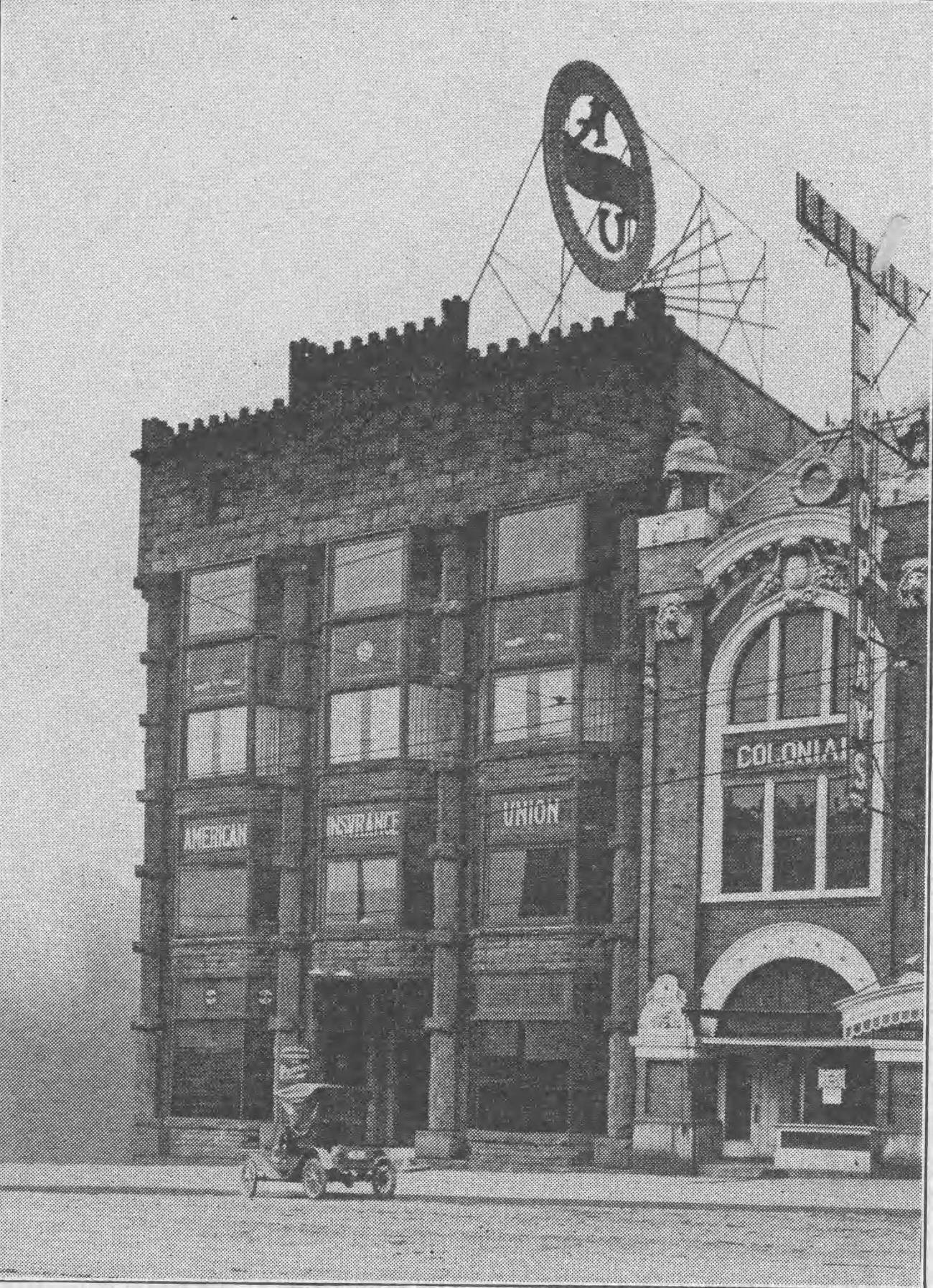 American Insurance Union Auditorium and Colonial Theater buildings, 1915.