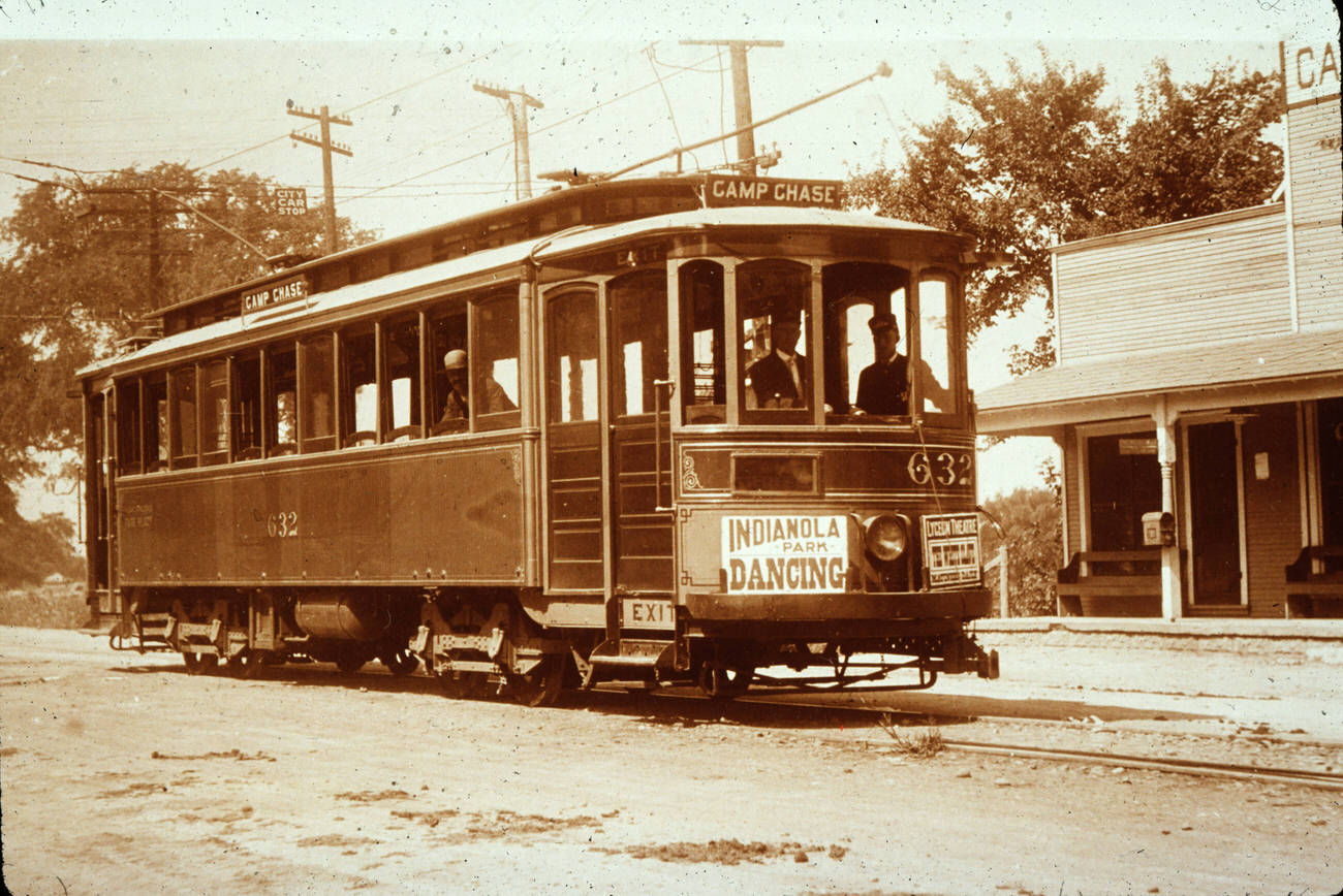 Camp Chase Streetcar No. 632 at Camp Chase Post Office, 2800 W. Broad St., 1905.