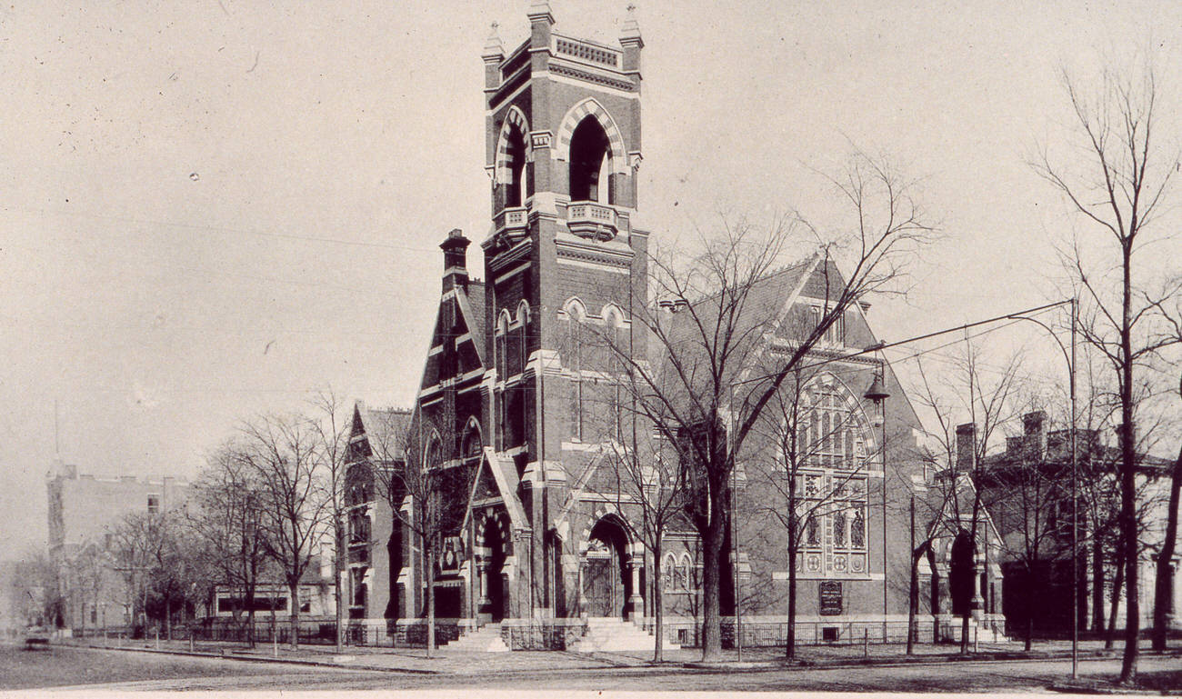 Central Wesley Chapel Methodist Episcopal Church, dedicated July 26, 1885, demolished January 14, 1936, later site of Borden Building, 1889.