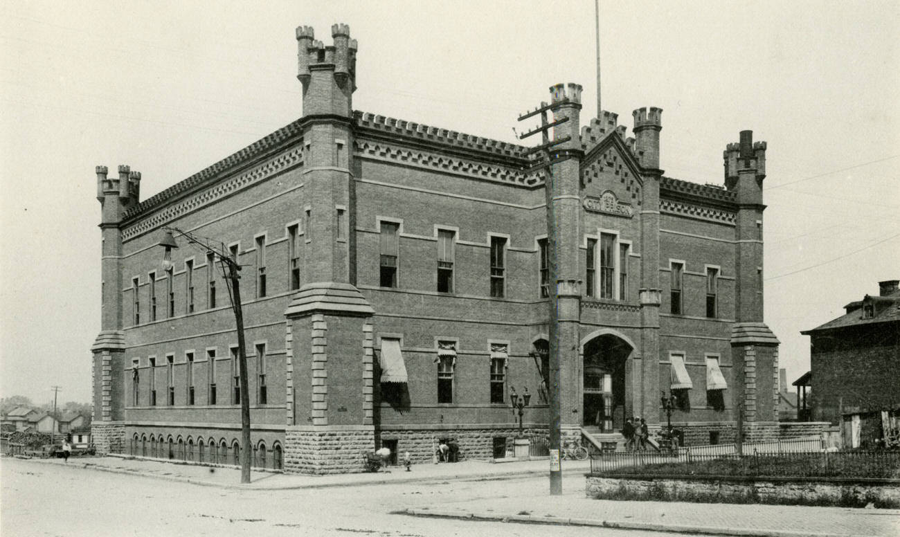 Columbus City Prison, located on South Scioto Street and West Town Street, opened December 29, 1879, closed August 15, 1920, Circa 1897.
