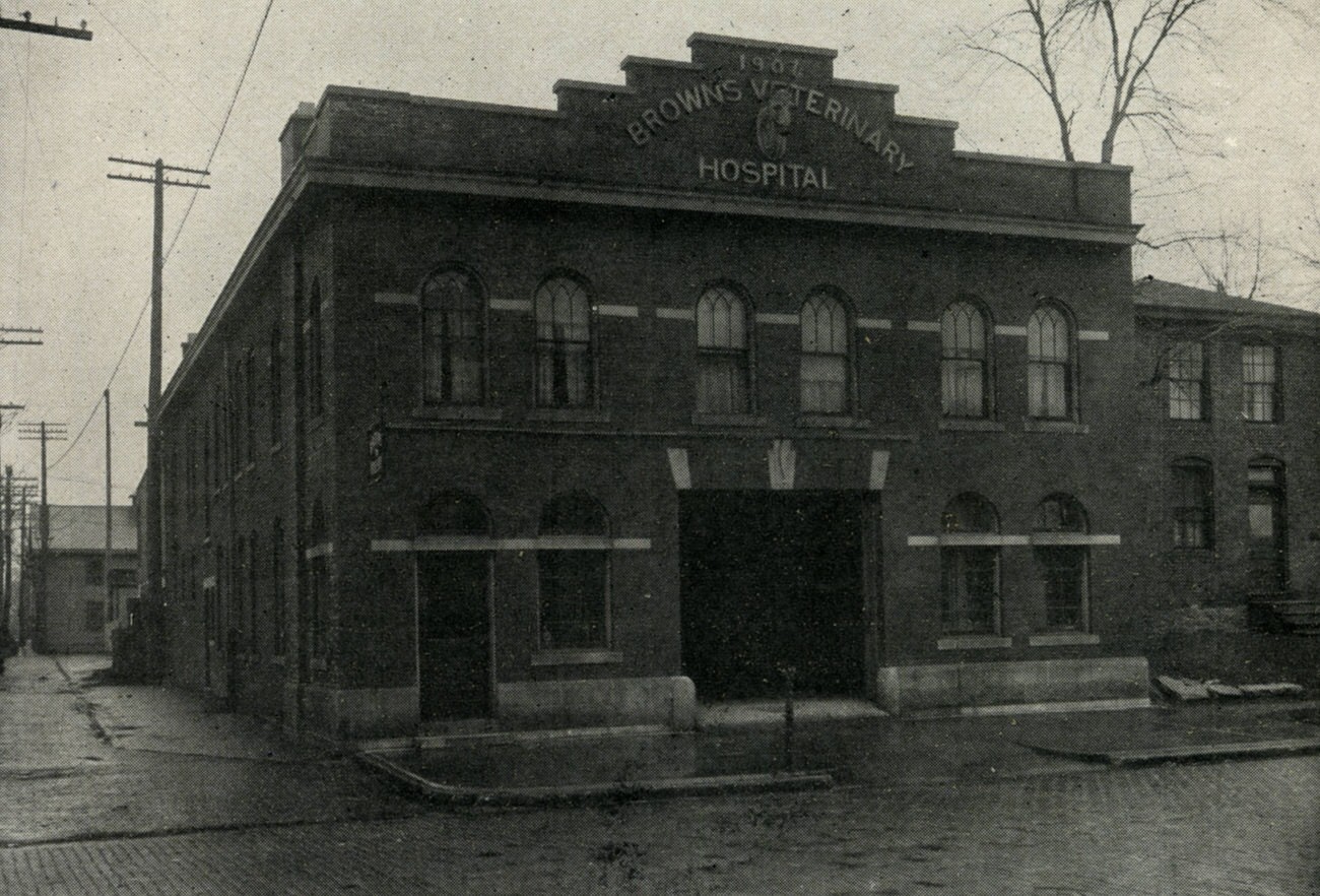 Brown Veterinary Hospital building, run by Walter A. Brown, veterinary surgeon, 1913.