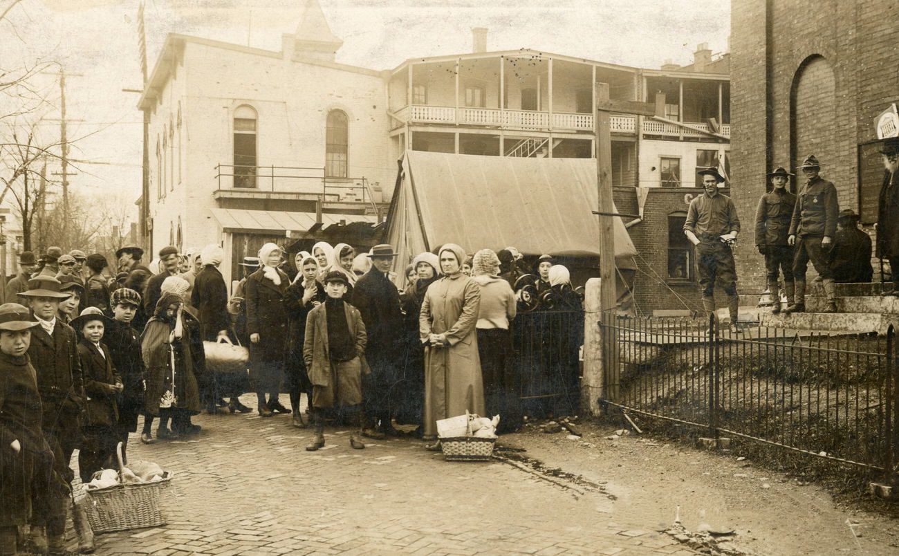 Bread line for 1913 flood victims, 1913.